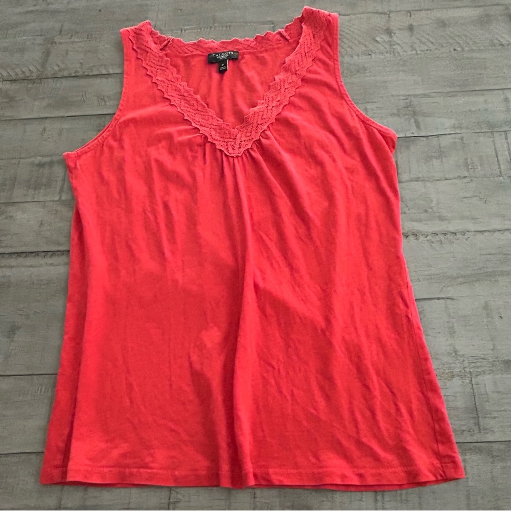 Talbots Sleeveless Top Laced Neckline V-Neck Cotton Lightweight Petite XS